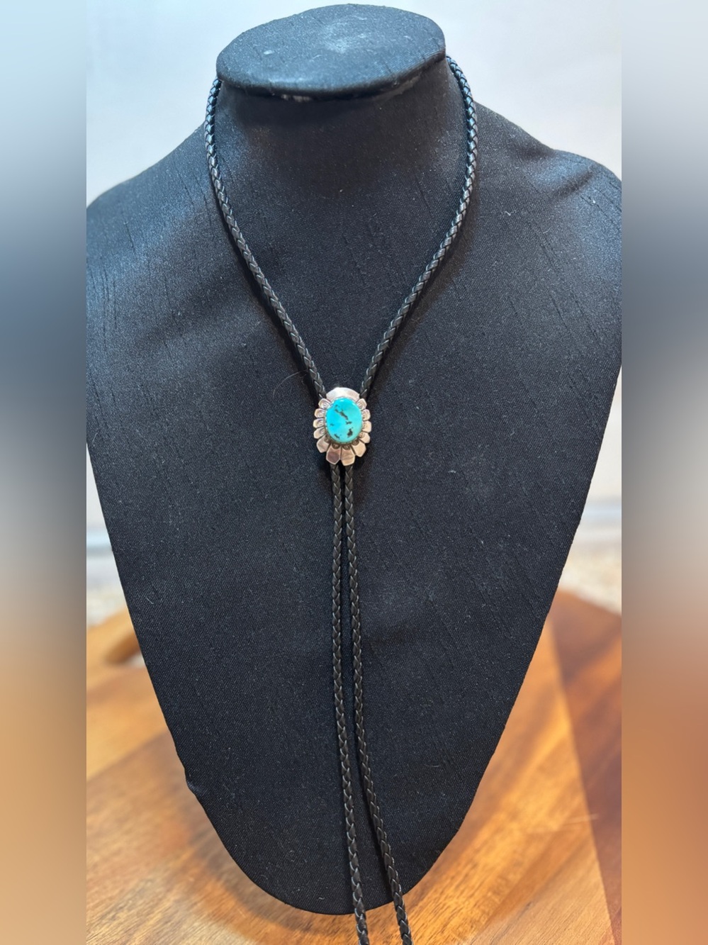 Turquoise Accent Black Bolo Necklace - Women’s Boho Jewelry